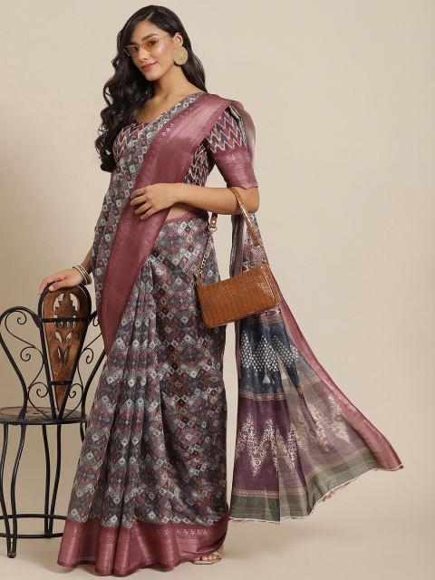 

SHUBHVASTRA Mauve & Off White Ethnic Motifs Saree