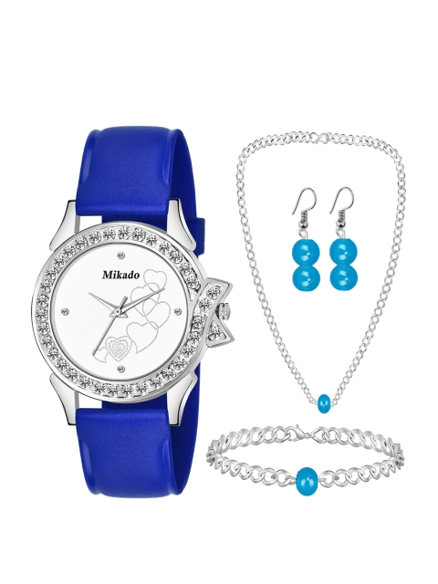 

Mikado Women White Brass Embellished Dial & Blue Wrap Around Straps Analogue Watch Love Session