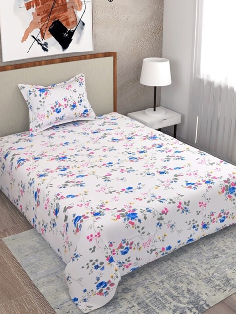 

Salona Bichona Blue & White 104 TC Single Bedsheet with 1 Pillow Covers