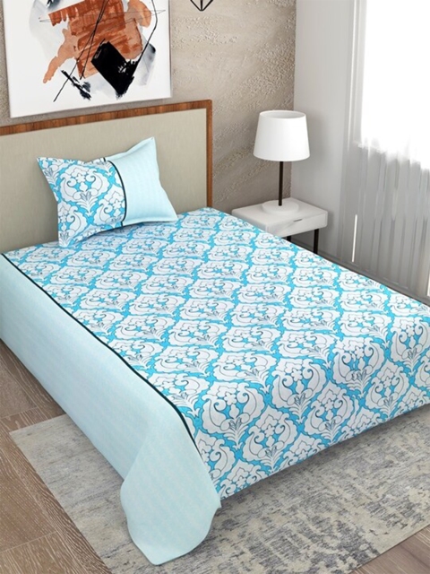 

Salona Bichona Blue & White 104 TC Single Bedsheet with 1 Pillow Covers
