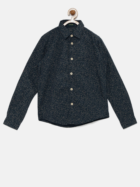

Indian Terrain Boys Navy Printed Casual Shirt, Navy blue