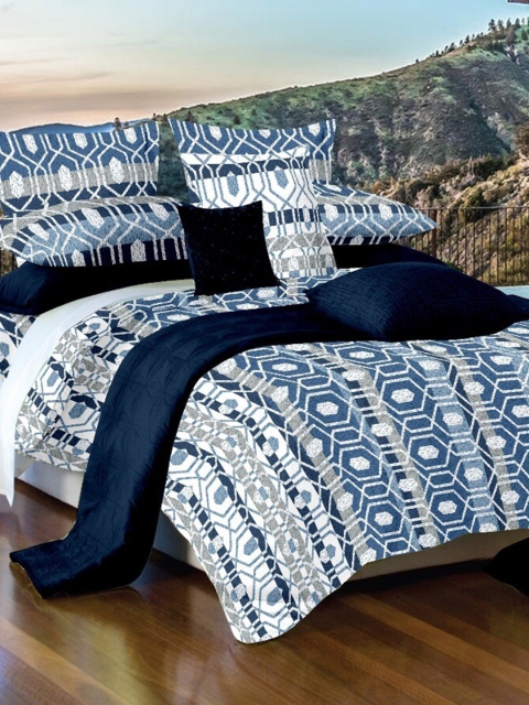 

Salona Bichona Blue & White Geometric 180 TC King Bedsheet with 2 Pillow Covers