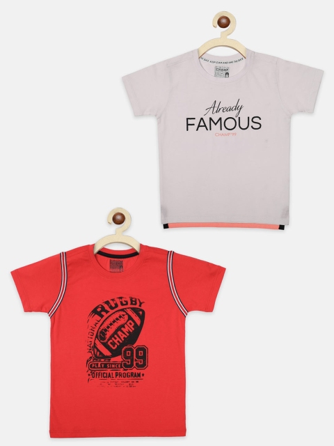 

AXM CHAMP Boys Red Typography 2 Printed Applique T-shirt