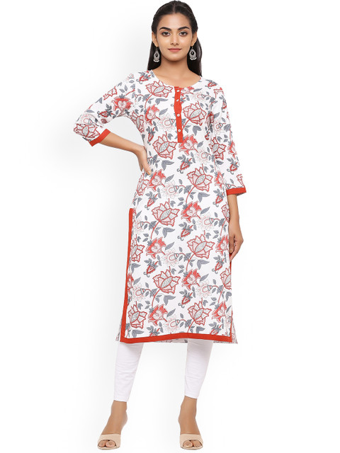 

mirari Women Peach-Coloured Floral Printed Cold-Shoulder Sleeves Patchwork Floral Handloom Kurta