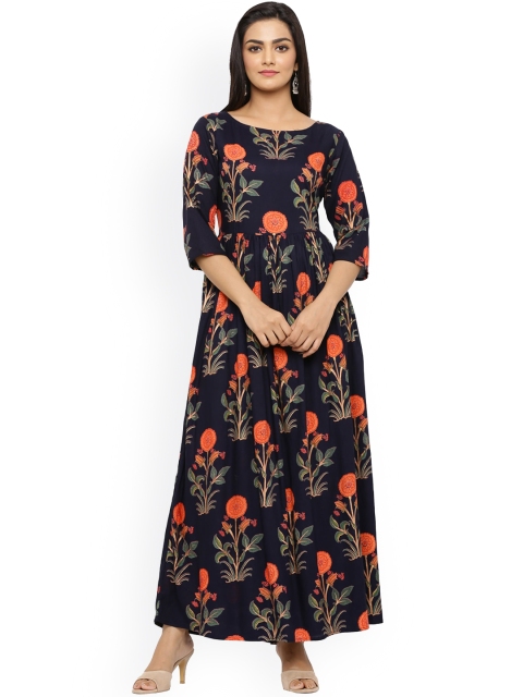 

mirari Women Black Floral Embroidered Cold-Shoulder Sleeves Thread Work Floral Handloom Anarkali Kurta