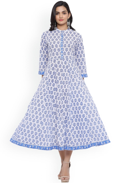 

mirari Women Blue Floral Printed Thread Work Floral Handloom Anarkali Kurta
