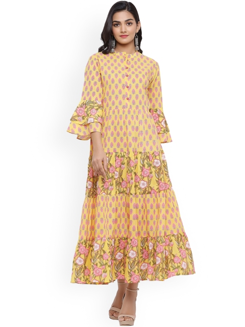 

mirari Women Yellow Floral Printed Flared Sleeves Floral Handloom Anarkali Kurta