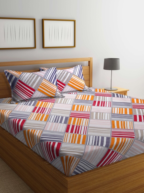 

BOMBAY DYEING Red & White Geometric 104 TC Queen Bedsheet with 2 Pillow Covers