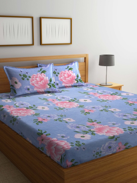 

BOMBAY DYEING Blue & Green Floral 104 TC Queen Bedsheet with 2 Pillow Covers