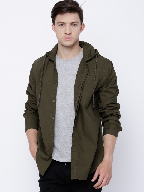 

LOCOMOTIVE Olive Green Slim Fit Shacket