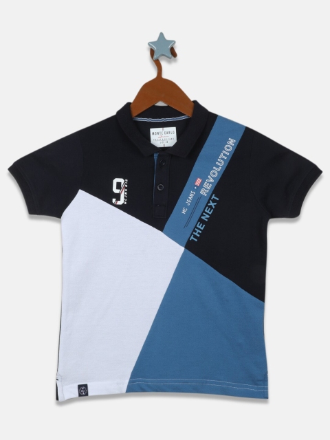 

Monte Carlo Boys Navy Blue Colourblocked Polo Collar T-shirt