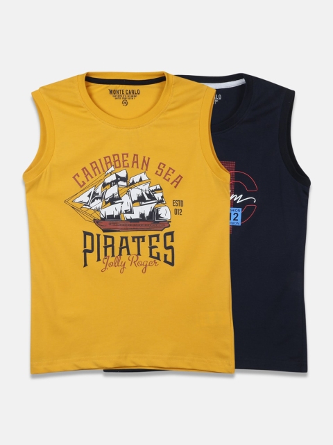 

Monte Carlo Boys Mustard Yellow Typography Pack of 2 Printed Applique T-shirt