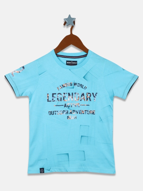 

Monte Carlo Boys Blue Typography Printed round -Neck Applique T-shirt