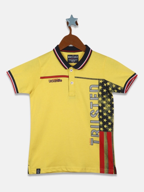 

Monte Carlo Boys Mustard Yellow Typography Printed Polo Collar T-shirt