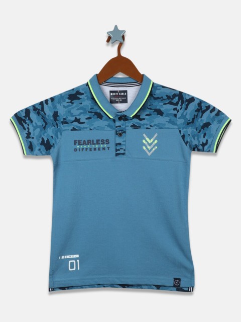 

Monte Carlo Boys Blue Printed Polo Collar T-shirt