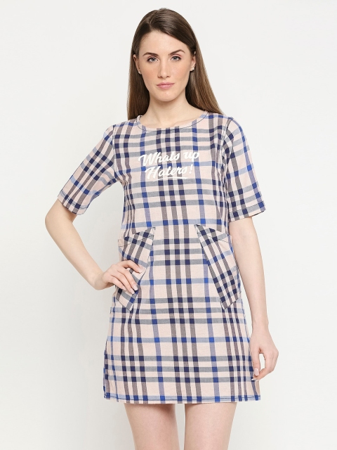 

Disrupt Peach-Coloured Checked A-Line Dress