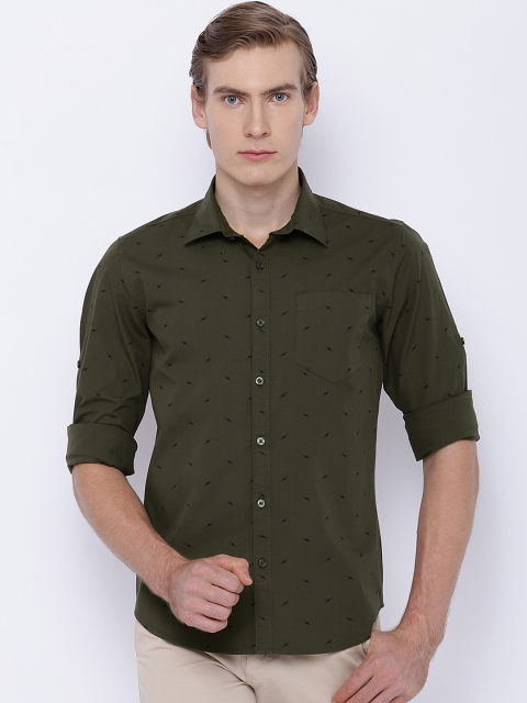 

HIGHLANDER Men Olive Green Slim Fit Printed Casual Shirt