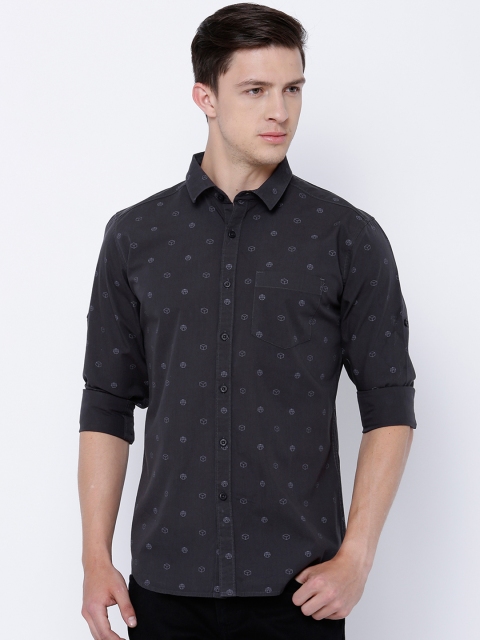 

HIGHLANDER Men Charcoal Grey Slim Printed Casual Shirt