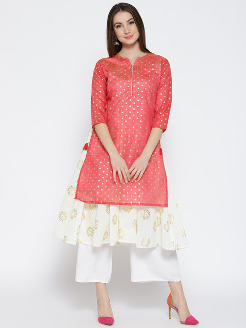 

Jashn Women Pink Foil Print A-Line Kurta