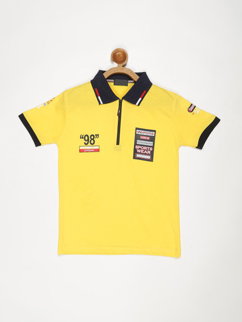 

V2 Value & Variety Boys Mustard Yellow Typography Polo Collar T-shirt