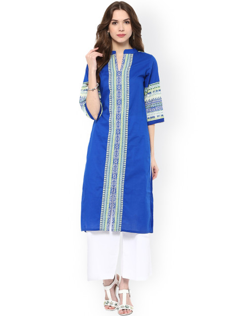 

Kira Women Blue Printed Straight Kurta
