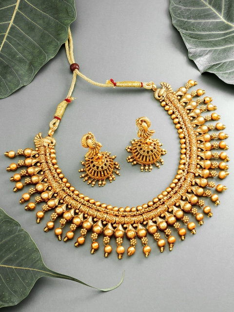 aadita Women Gold-Plated Beaded Temple Jewellery Set