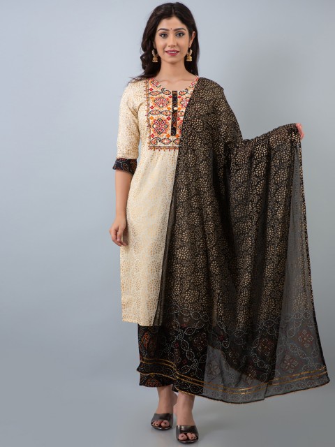 

Charu Women Beige Ethnic Motifs Printed Kurta with Palazzos & With Dupatta