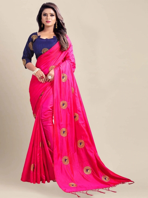 

VAIVIDHYAM Pink & Blue Ethnic Motifs Art Silk Tussar Saree
