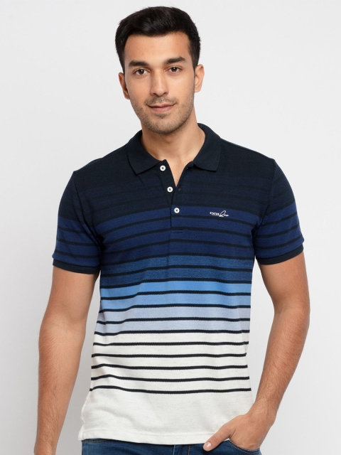 

Status Quo Men Blue Striped Polo Collar T-shirt