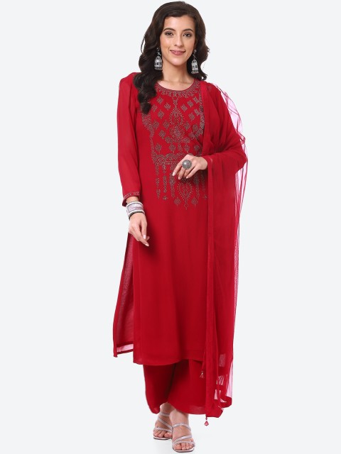

Meena Bazaar Women Maroon Embellished Silk Georgette Kurta set