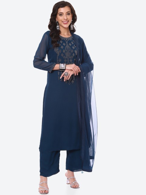

Meena Bazaar Women Teal Blue Embellished Silk Georgette Kurta set