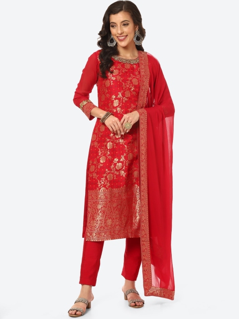 

Meena Bazaar Women Red Ethnic Motifs Kurta with Trousers & With Dupatta