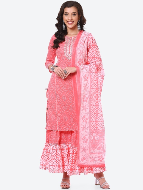 

Meena Bazaar Women Pink Ethnic Motifs Printed Pure Cotton Kurta Set