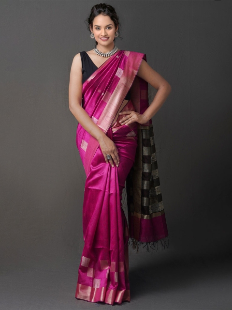 

Unnati Silks Pink & Brown Woven Design Zari Linen Blend Jamdani Saree