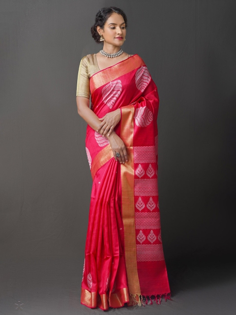 

Unnati Silks Pink & White Woven Design Pure Silk Jamdani Saree