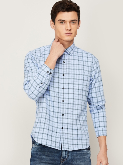 

Forca Men Blue Slim Fit Checked Casual Shirt