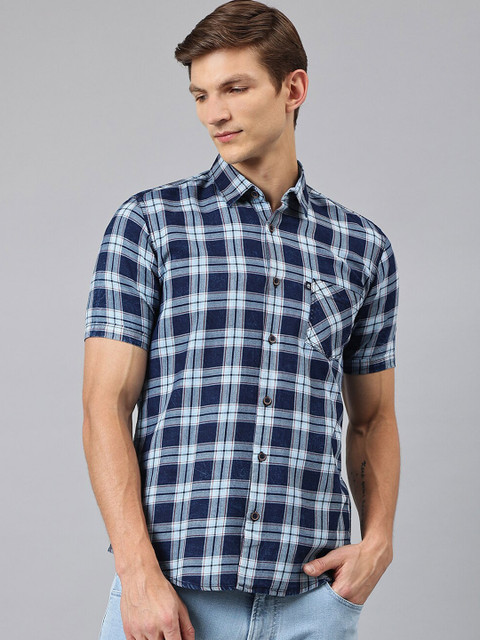 

Thomas Scott Men Blue Tartan Checked Casual Shirt