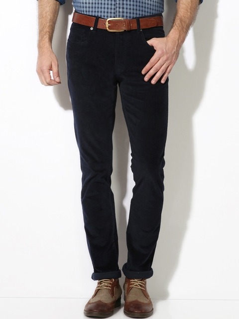 

V Dot Navy Slim Fit Corduroy Trousers, Navy blue