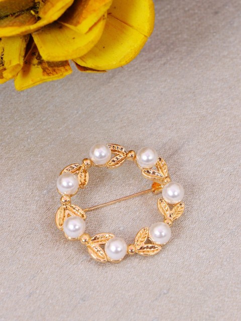 

Crunchy Fashion Women Rose Gold-Toned & White Pearl Beaded Brooch