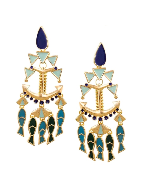 

Crunchy Fashion Gold-Toned & Sea Green Contemporary Drop Earrings