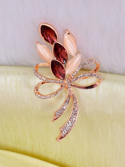 

Crunchy Fashion Gold-Plated White & Red Pearl-Studded Brooch