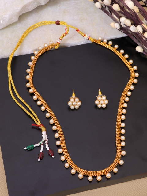 

Crunchy Fashion Gold-Plated Pearl-Embedded Long Jewellery Set