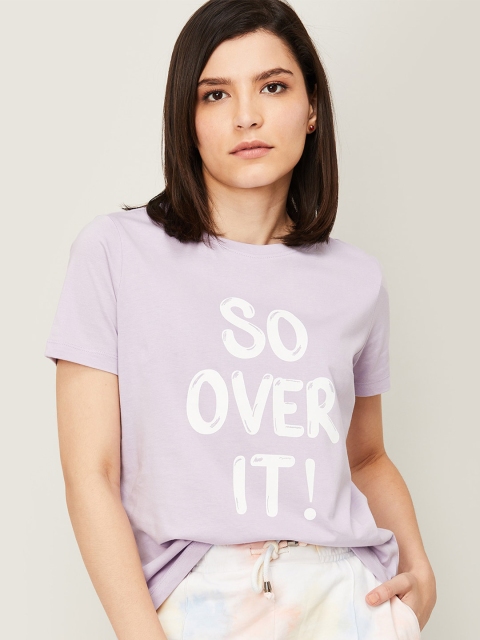 

Ginger by Lifestyle Women Purple Typography Printed Pure Cotton T-shirt