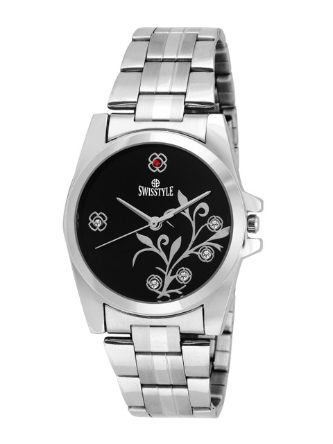 

SWISSTYLE Unisex Black Brass Embellished Dial & Bracelet Style Straps Analogue Watch SS-LR008-BLK-CH