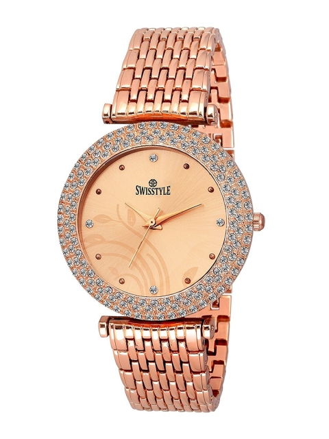 

SWISSTYLE Women Rose Gold-Toned Brass Embellished Dial & Bracelet Style Straps Analogue Watch