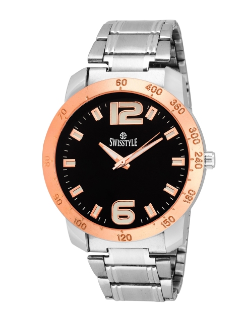 

SWISSTYLE Men Black Brass Dial & Silver Toned Bracelet Style Straps Analogue Watch