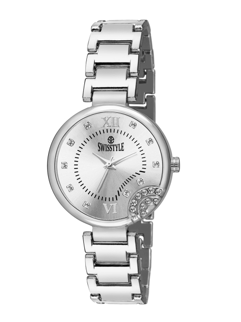 

SWISSTYLE Women Silver-Toned Brass Embellished Dial & Silver Toned Bracelet Style Straps Analogue Watch
