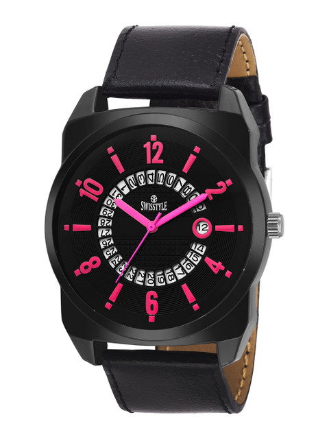 

SWISSTYLE Men Pink Brass Dial & Black Straps Analogue Watch