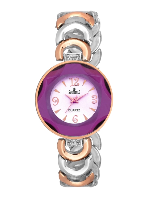 

SWISSTYLE Women White Brass Patterned Dial & Silver Toned Bracelet Style Straps Analogue Watch