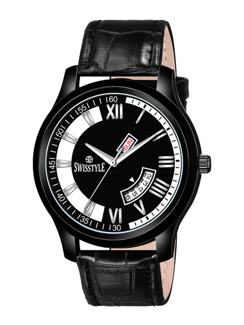 

SWISSTYLE Men Black Brass Dial & Black Textured Straps Analogue Watch SS-GR870